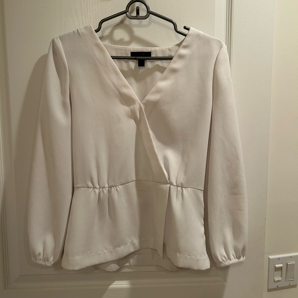 J. Crew White V-Neck Peplum Blouse